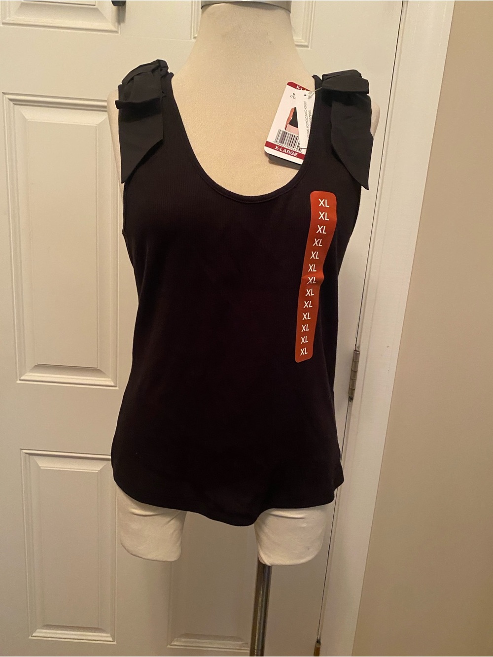 French Connection Black Ribbed Tank with Shoulder Tie Detail